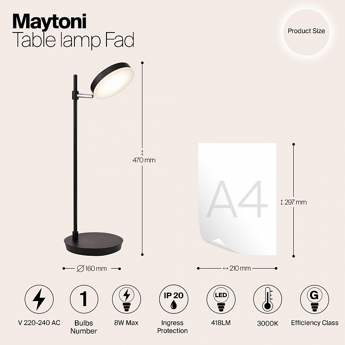 Настольная лампа Maytoni MOD070TL-L8B3K